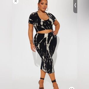 Black and White Tie-Dye Skirt set